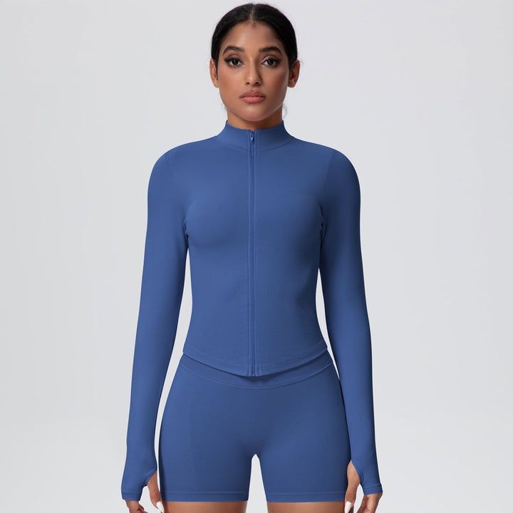 High-Stretch Zip-Up Jacket with Thumbholes