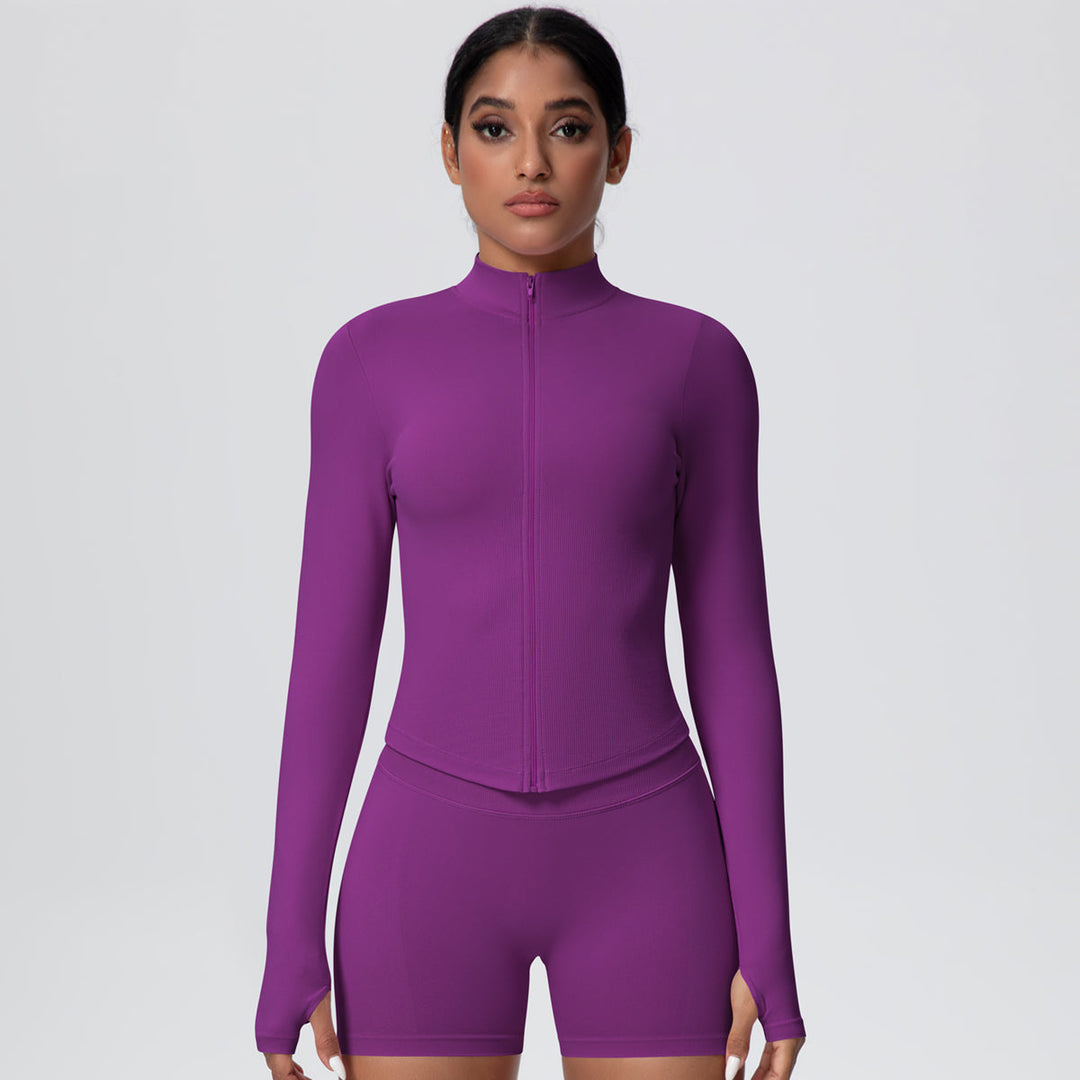 High-Stretch Zip-Up Jacket with Thumbholes