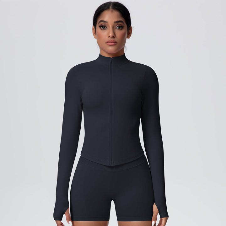 High-Stretch Zip-Up Jacket with Thumbholes