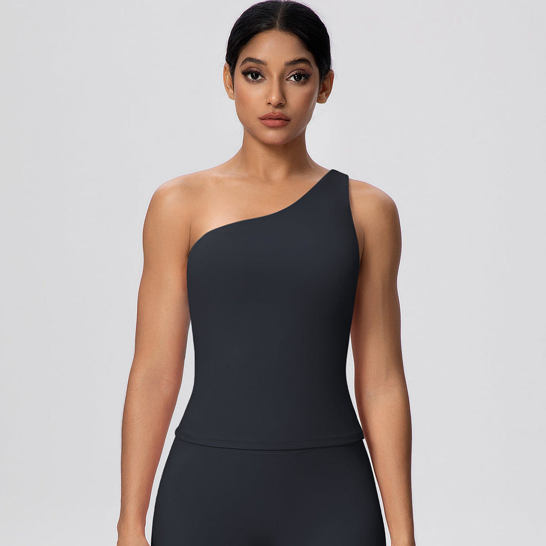 One-Shoulder Yoga Tank Top with Built-in Bra