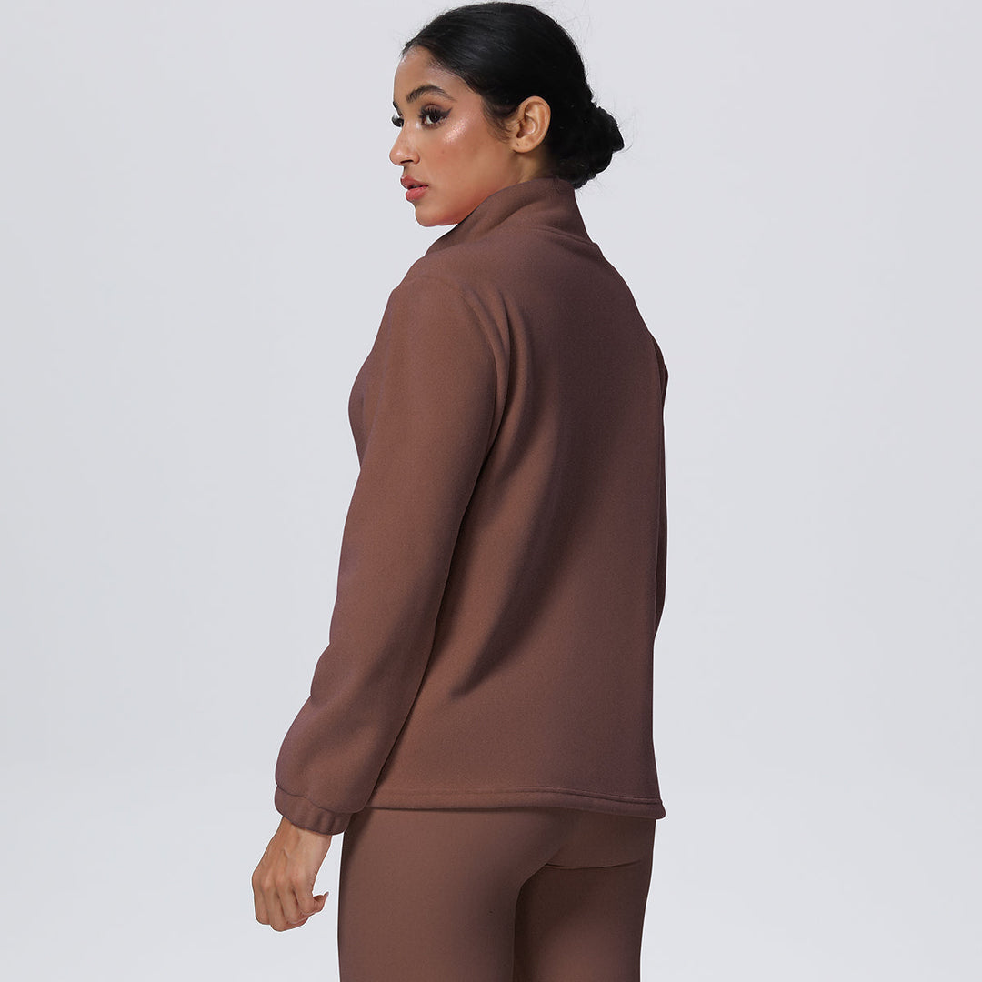 Fleece-Lined Zip-Up Jacket with Stand Collar