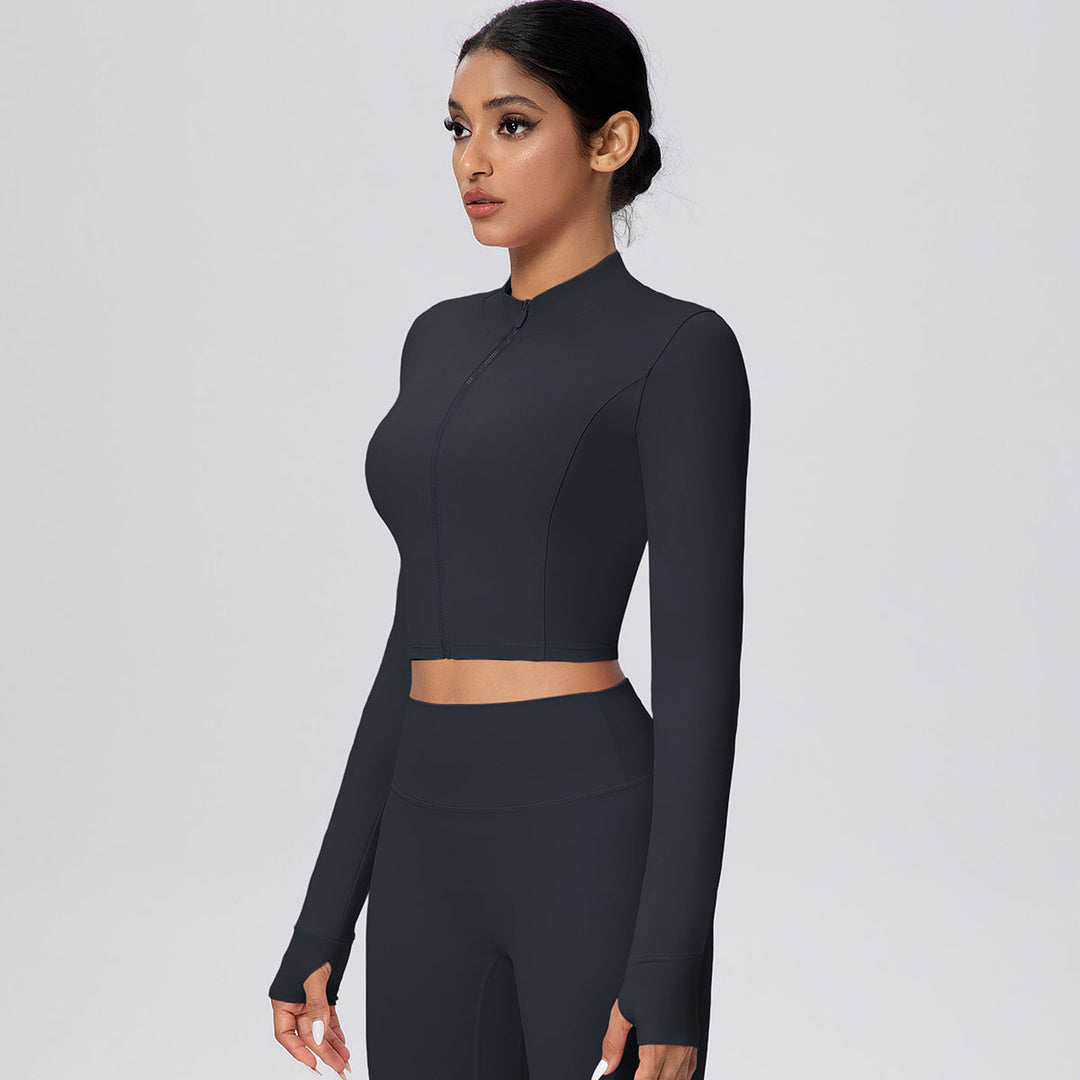 Cropped Zip-Up Long Sleeve Jacket