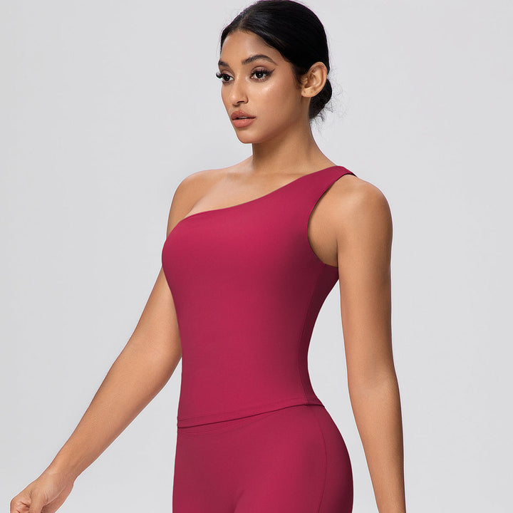 One-Shoulder Yoga Tank Top with Built-in Bra