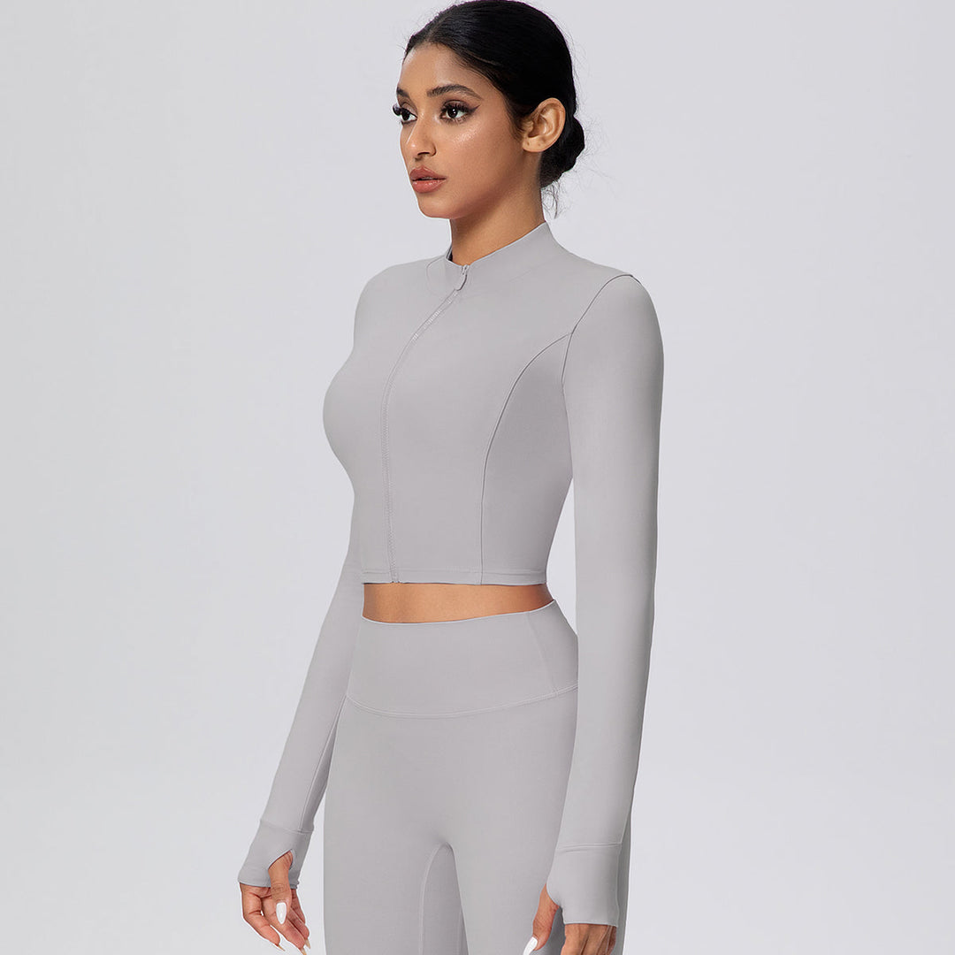 Cropped Zip-Up Long Sleeve Jacket