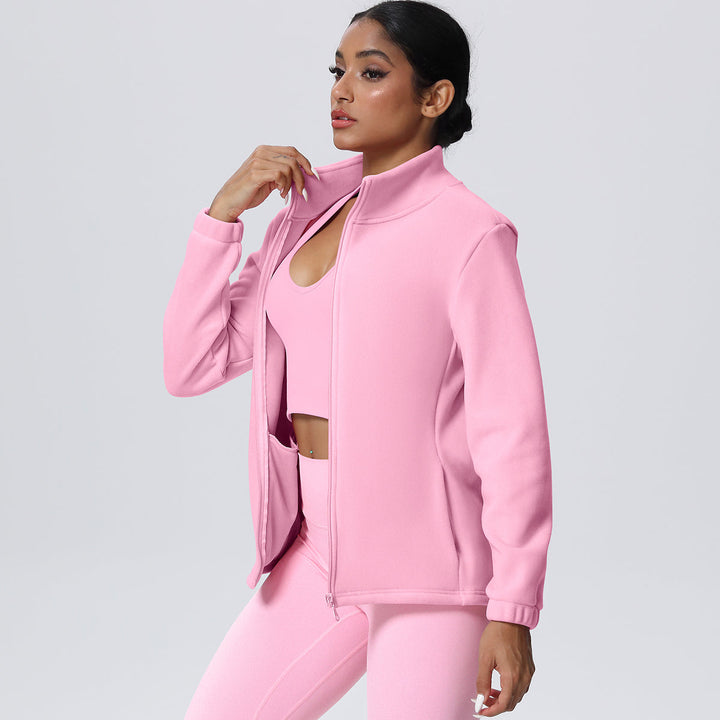 Fleece-Lined Zip-Up Jacket with Stand Collar