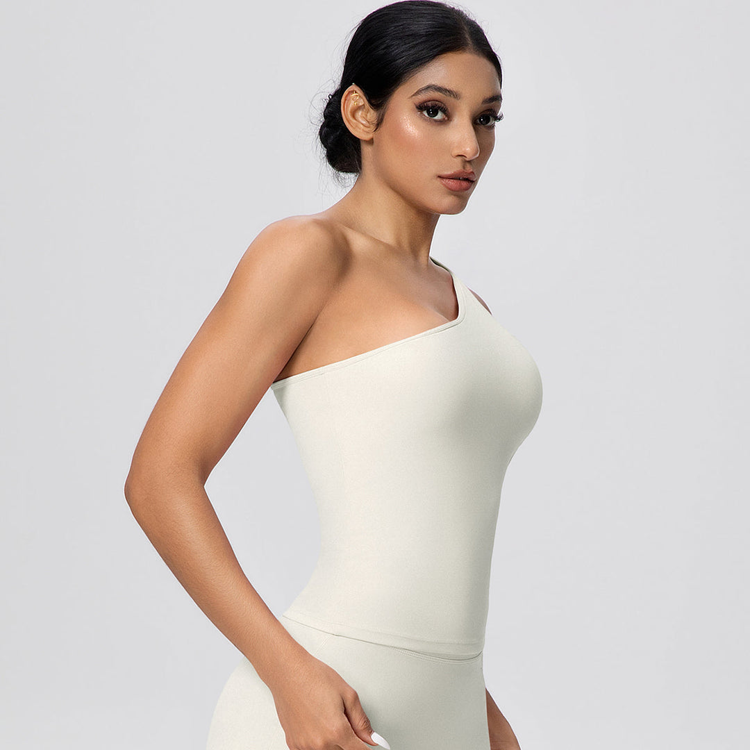 One-Shoulder Yoga Tank Top with Built-in Bra
