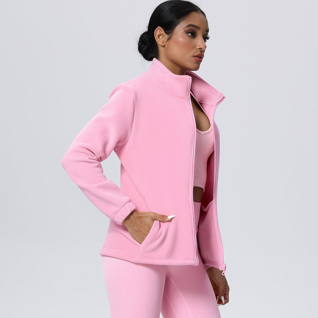 Fleece-Lined Zip-Up Jacket with Stand Collar