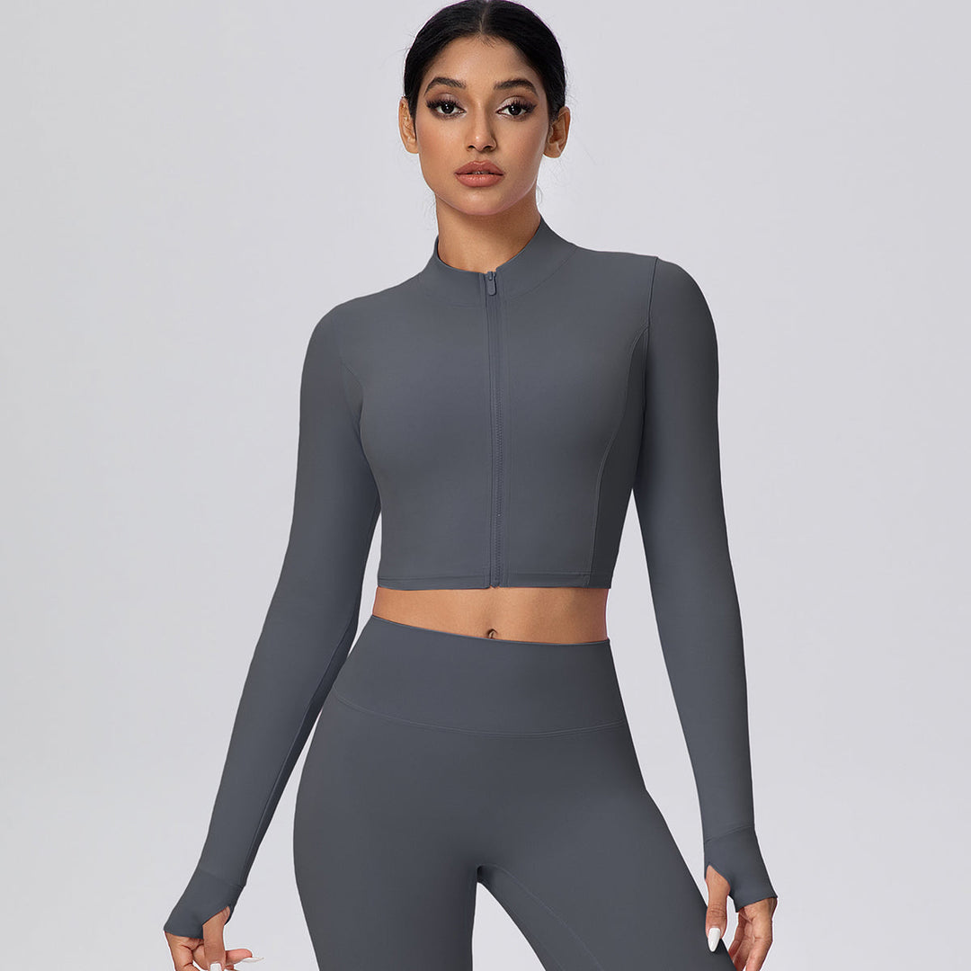 Cropped Zip-Up Long Sleeve Jacket