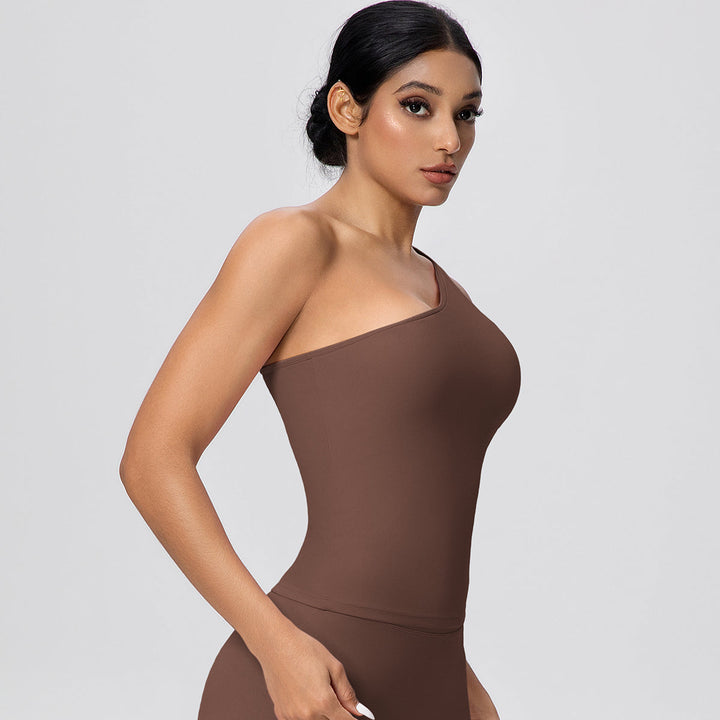 One-Shoulder Yoga Tank Top with Built-in Bra