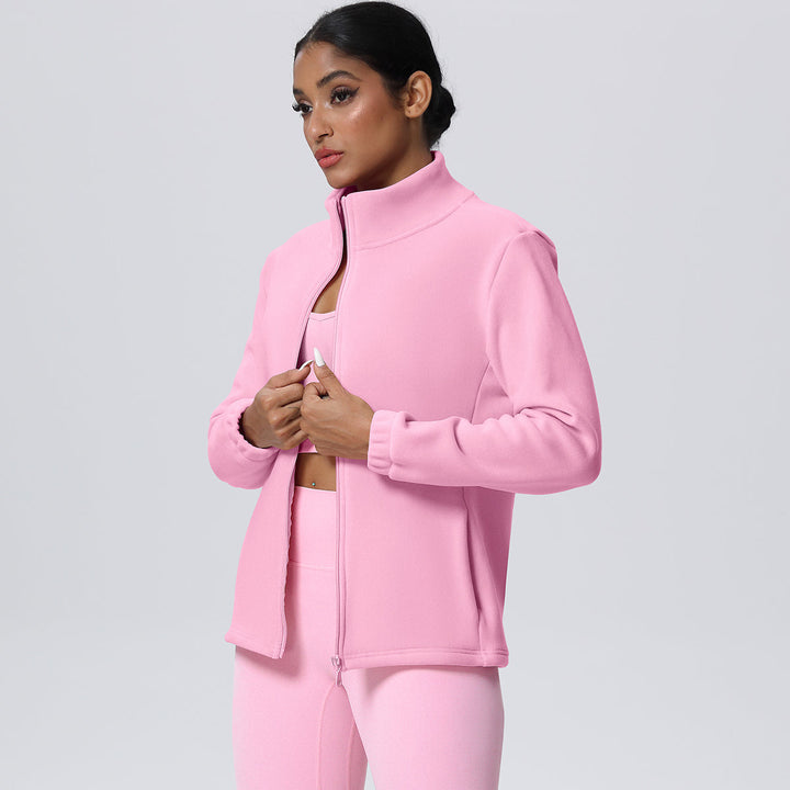 Fleece-Lined Zip-Up Jacket with Stand Collar