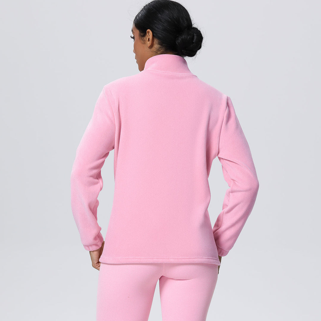 Fleece-Lined Zip-Up Jacket with Stand Collar