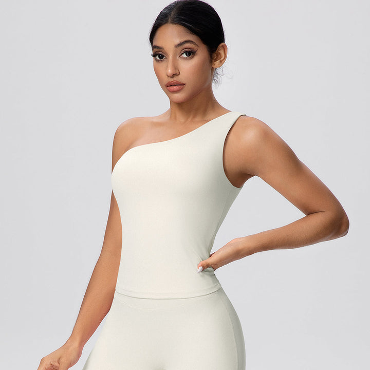 One-Shoulder Yoga Tank Top with Built-in Bra
