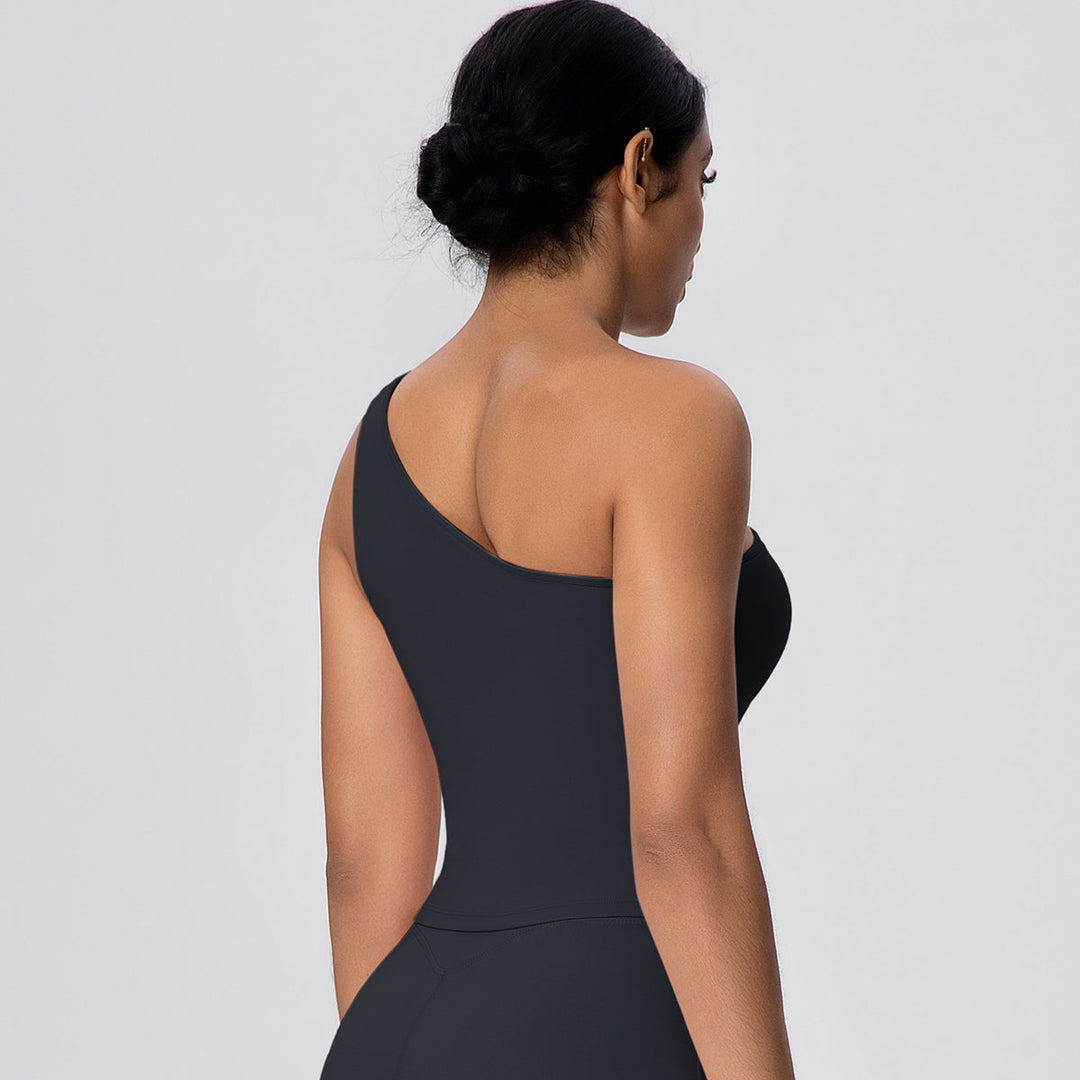 One-Shoulder Yoga Tank Top with Built-in Bra
