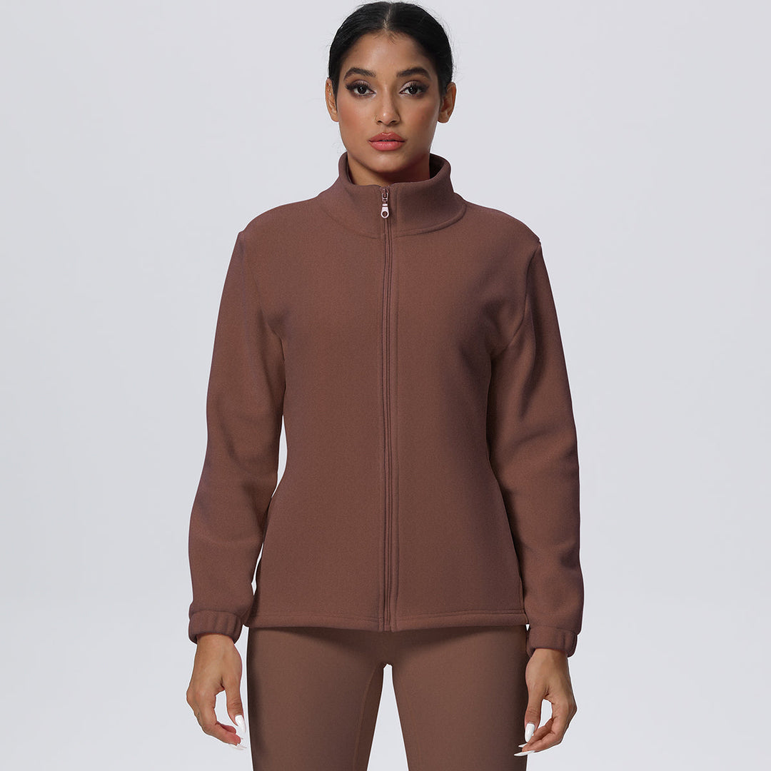 Fleece-Lined Zip-Up Jacket with Stand Collar
