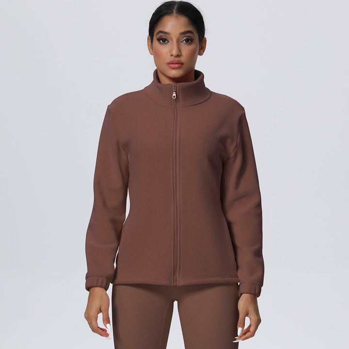 Fleece-Lined Zip-Up Jacket with Stand Collar