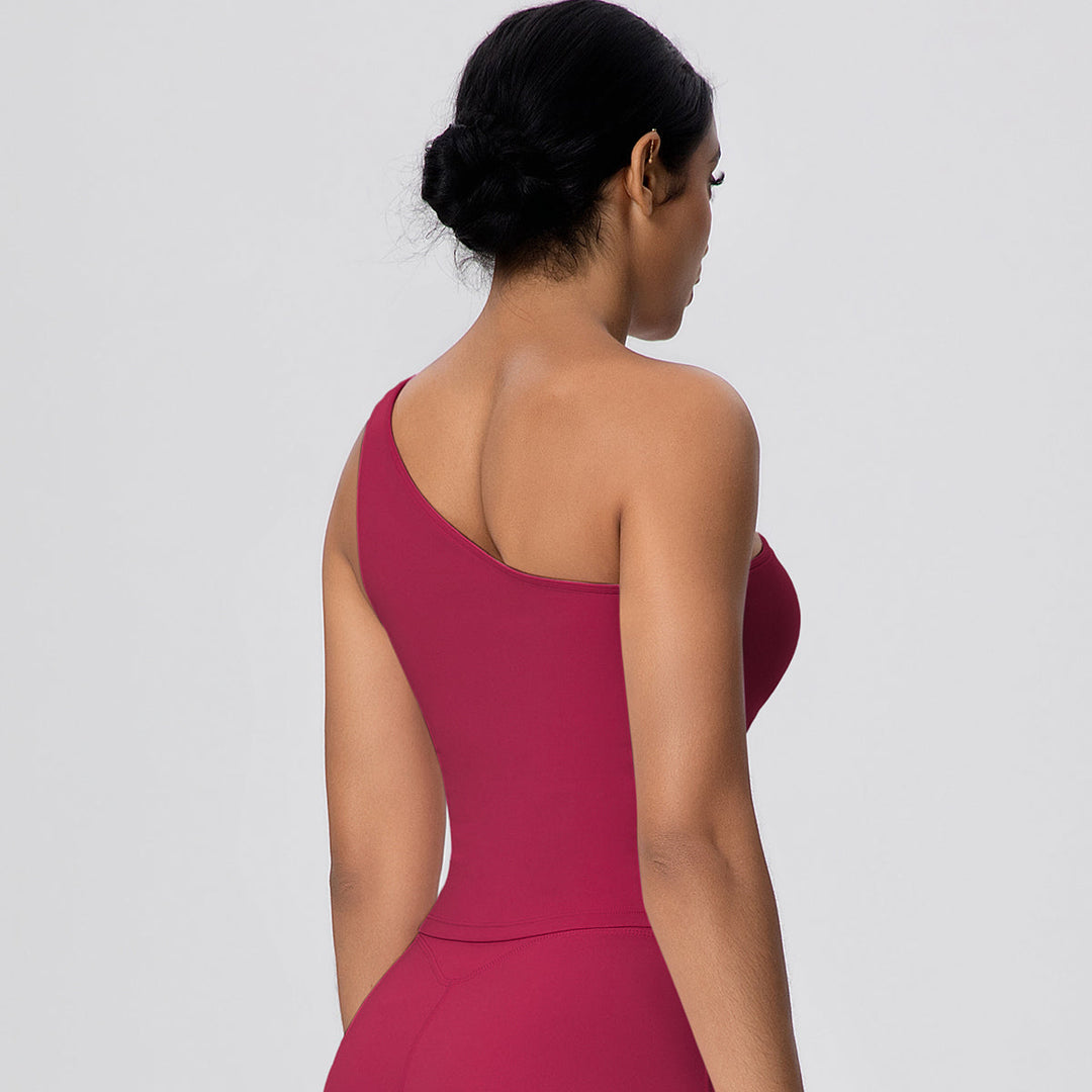 One-Shoulder Yoga Tank Top with Built-in Bra