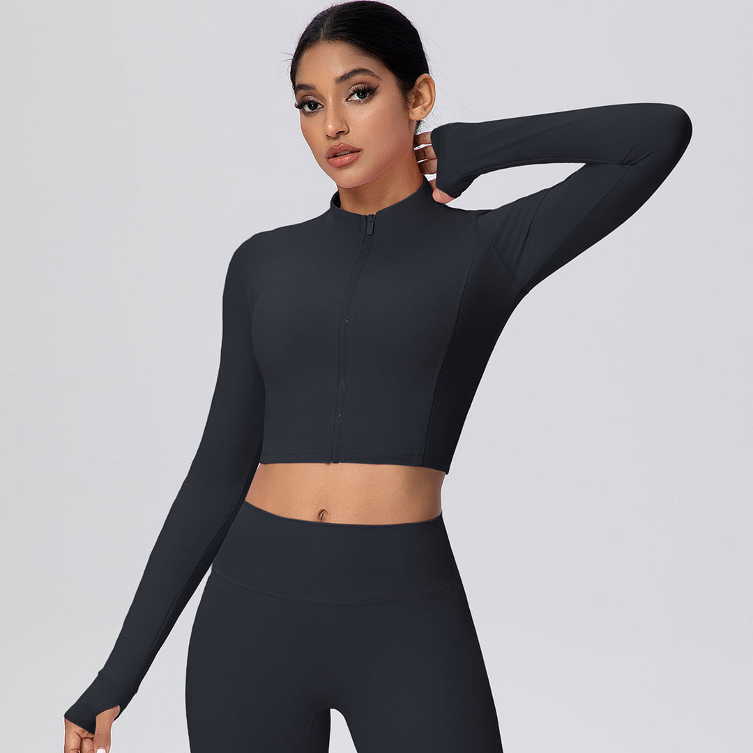 Cropped Zip-Up Long Sleeve Jacket