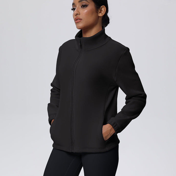 Fleece-Lined Zip-Up Jacket with Stand Collar