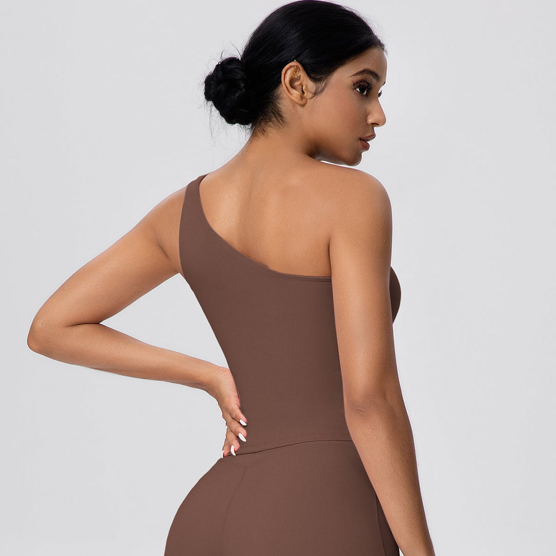One-Shoulder Yoga Tank Top with Built-in Bra