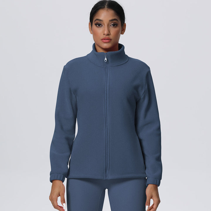 Fleece-Lined Zip-Up Jacket with Stand Collar