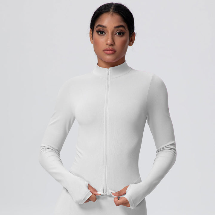 High-Stretch Zip-Up Jacket with Thumbholes