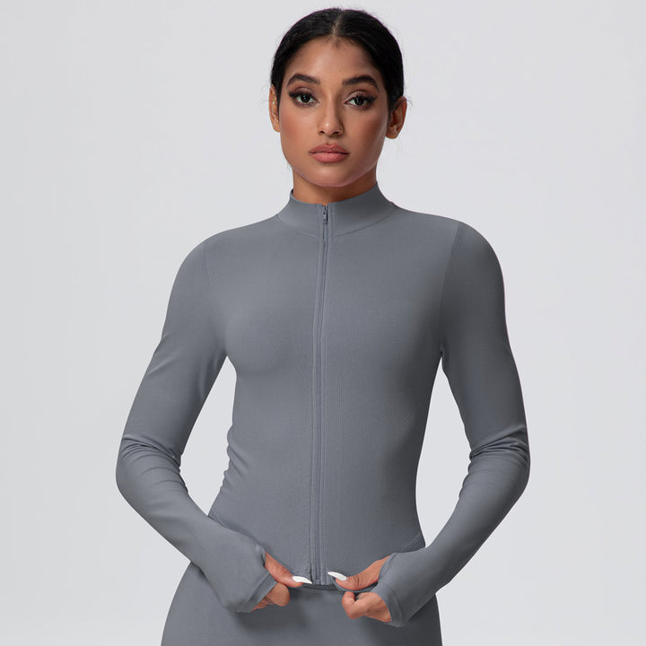 High-Stretch Zip-Up Jacket with Thumbholes