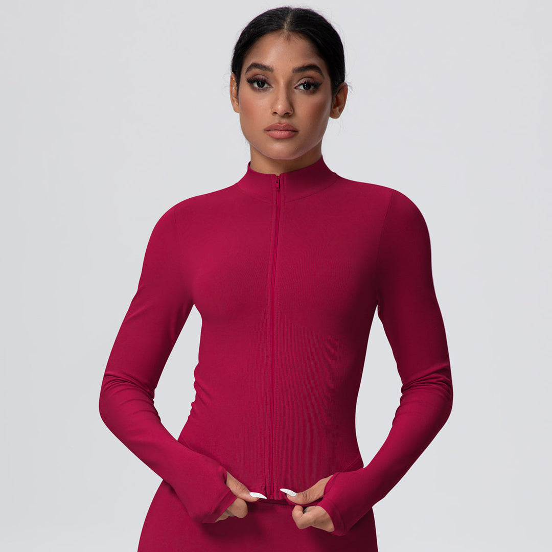 High-Stretch Zip-Up Jacket with Thumbholes