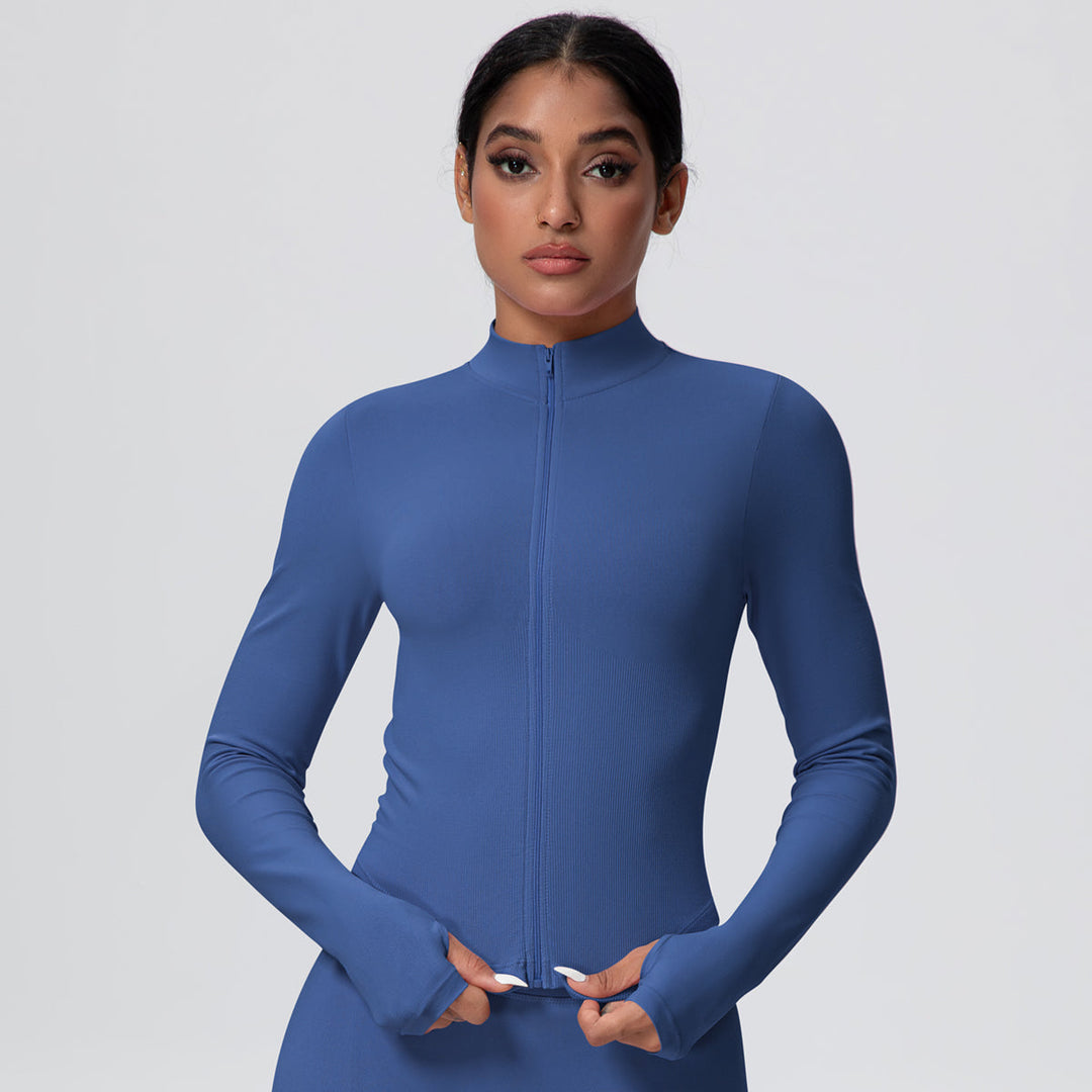 High-Stretch Zip-Up Jacket with Thumbholes