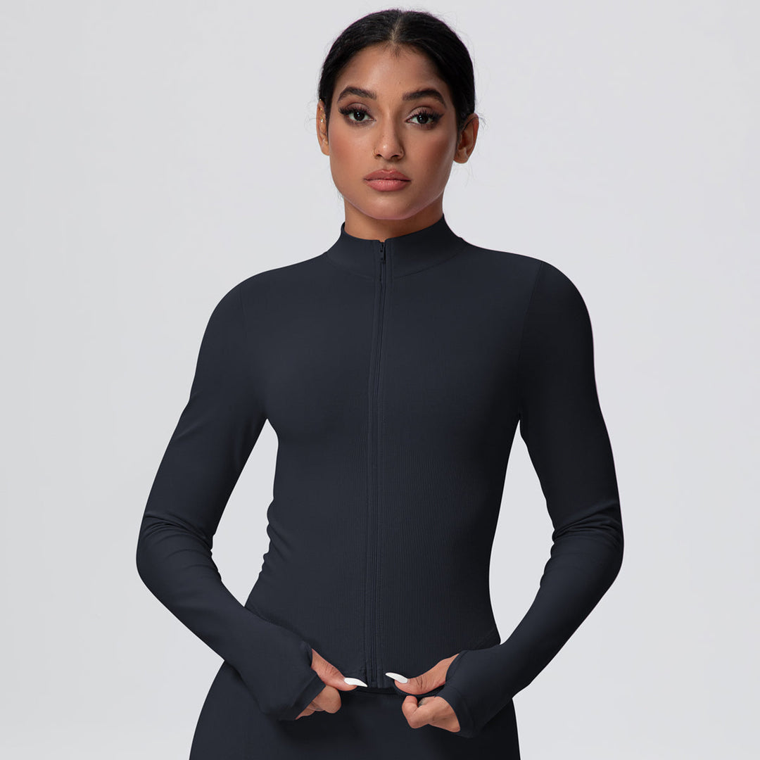 High-Stretch Zip-Up Jacket with Thumbholes