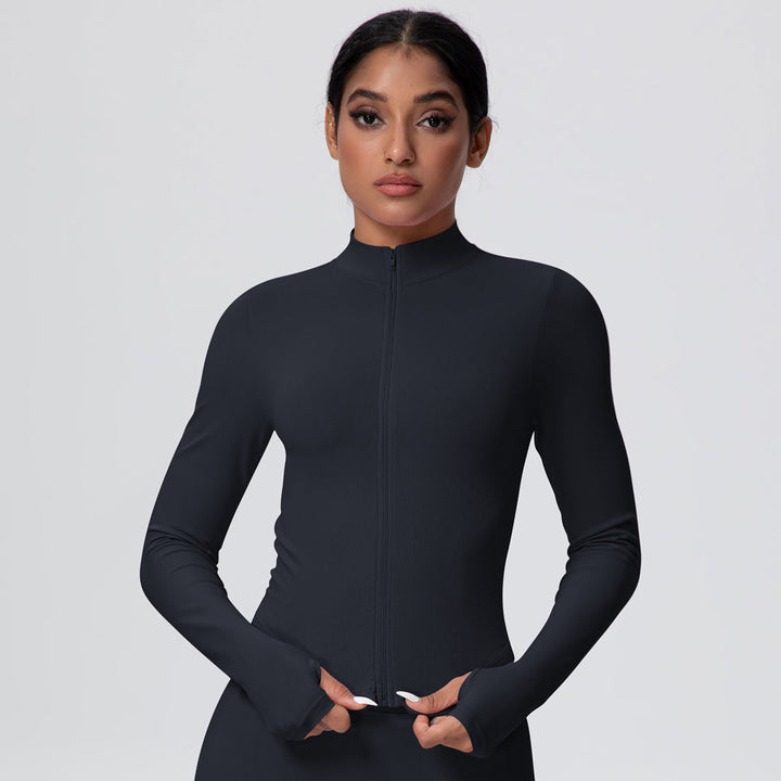 High-Stretch Zip-Up Jacket with Thumbholes