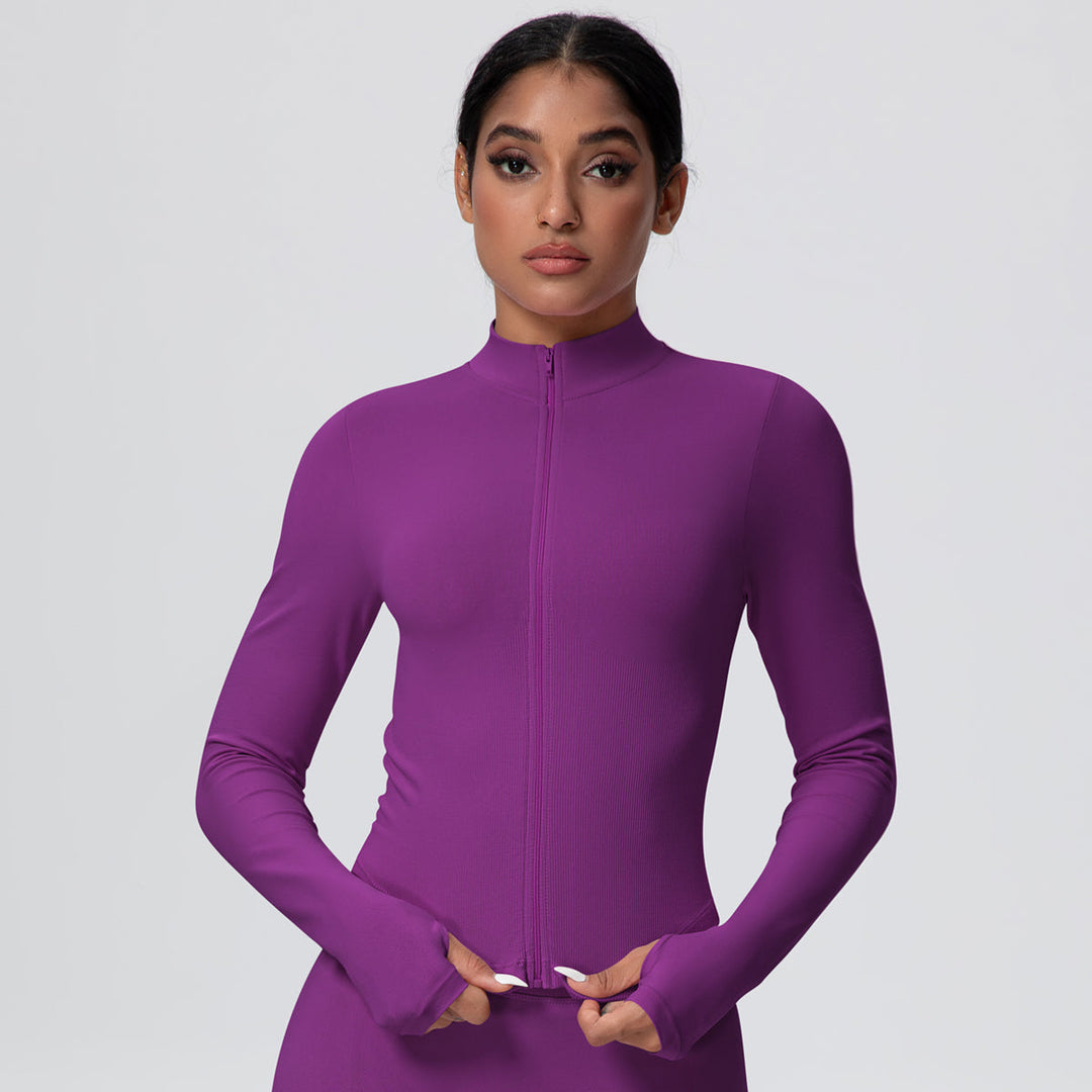 High-Stretch Zip-Up Jacket with Thumbholes