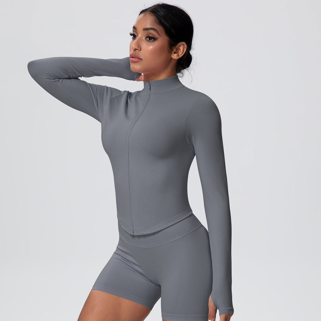 High-Stretch Zip-Up Jacket with Thumbholes