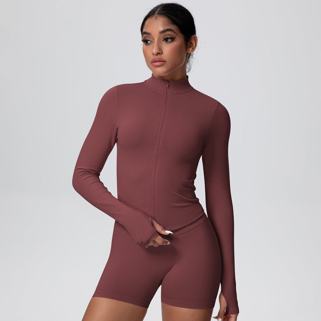 High-Stretch Zip-Up Jacket with Thumbholes