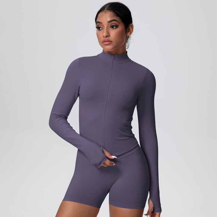 High-Stretch Zip-Up Jacket with Thumbholes