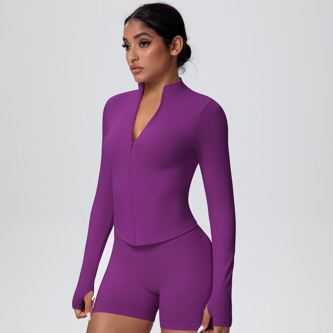 High-Stretch Zip-Up Jacket with Thumbholes