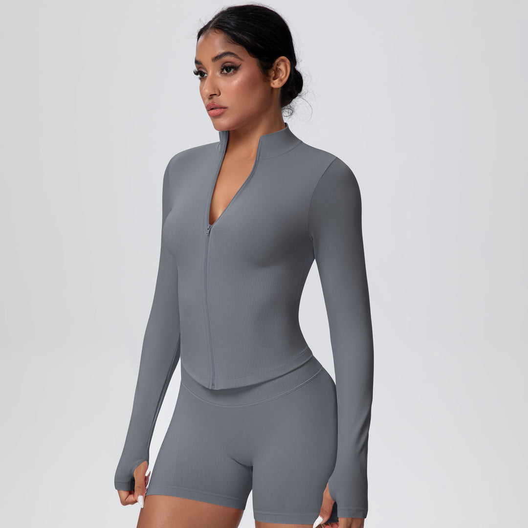 High-Stretch Zip-Up Jacket with Thumbholes