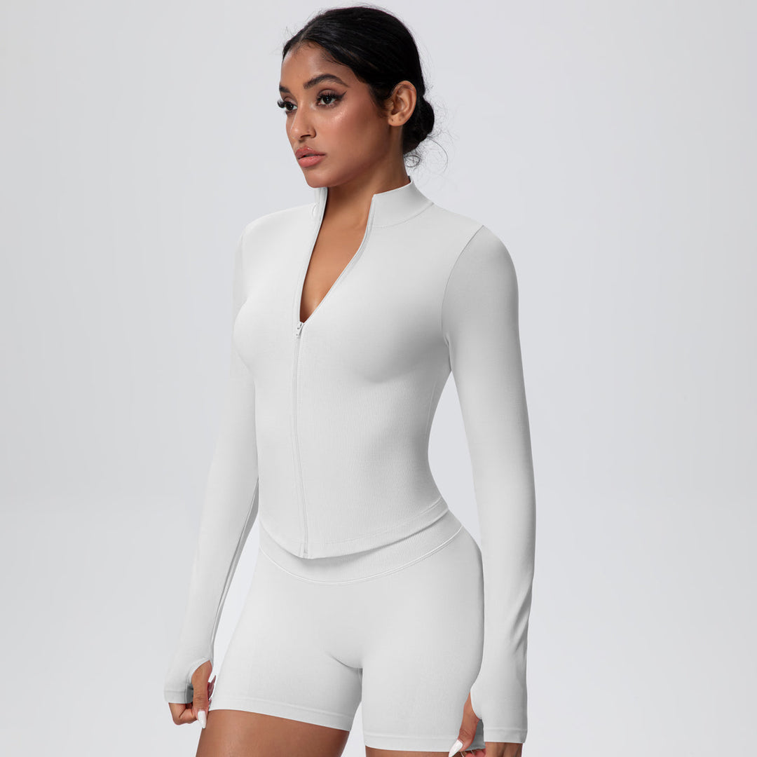 High-Stretch Zip-Up Jacket with Thumbholes