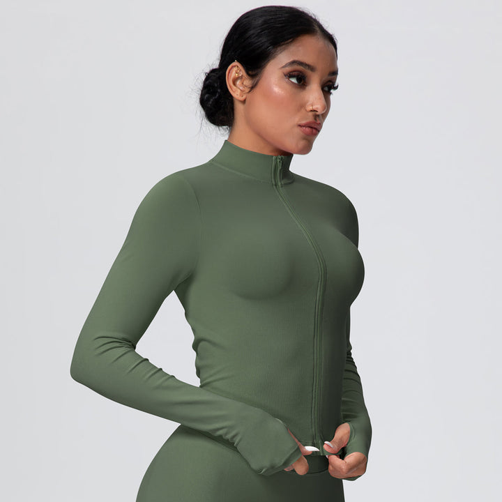 High-Stretch Zip-Up Jacket with Thumbholes