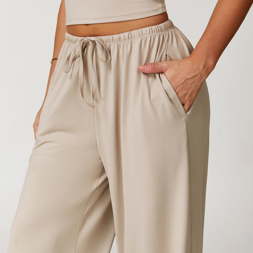 Elastic Waist Drawstring Wide-Leg Pants