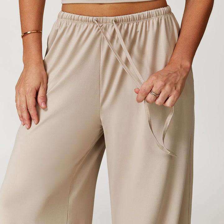 Elastic Waist Drawstring Wide-Leg Pants