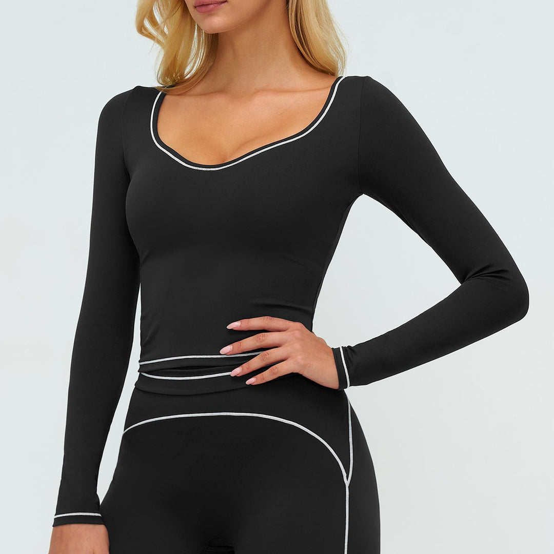 Contrast-Stitch Long-Sleeve Top