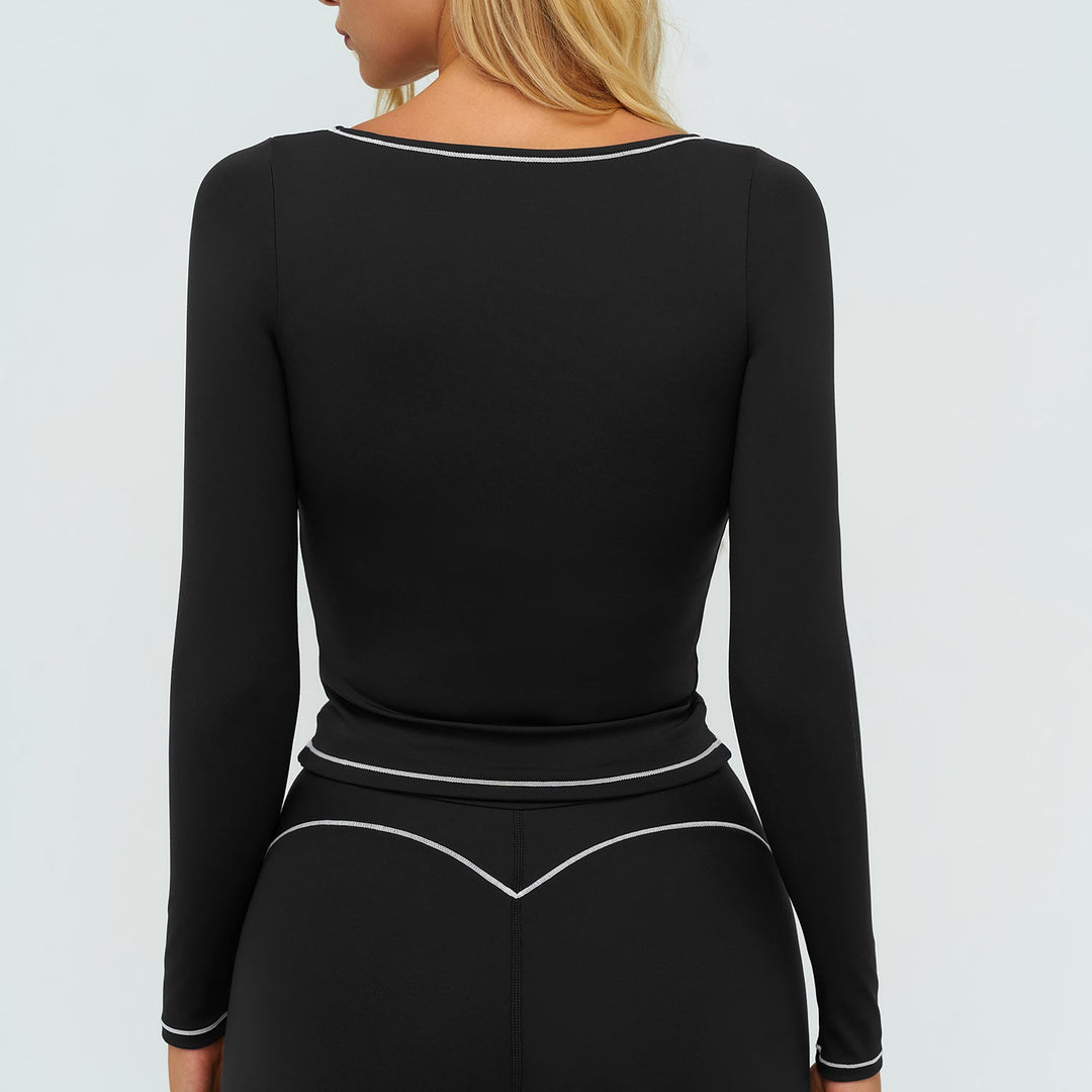 Contrast-Stitch Long-Sleeve Top