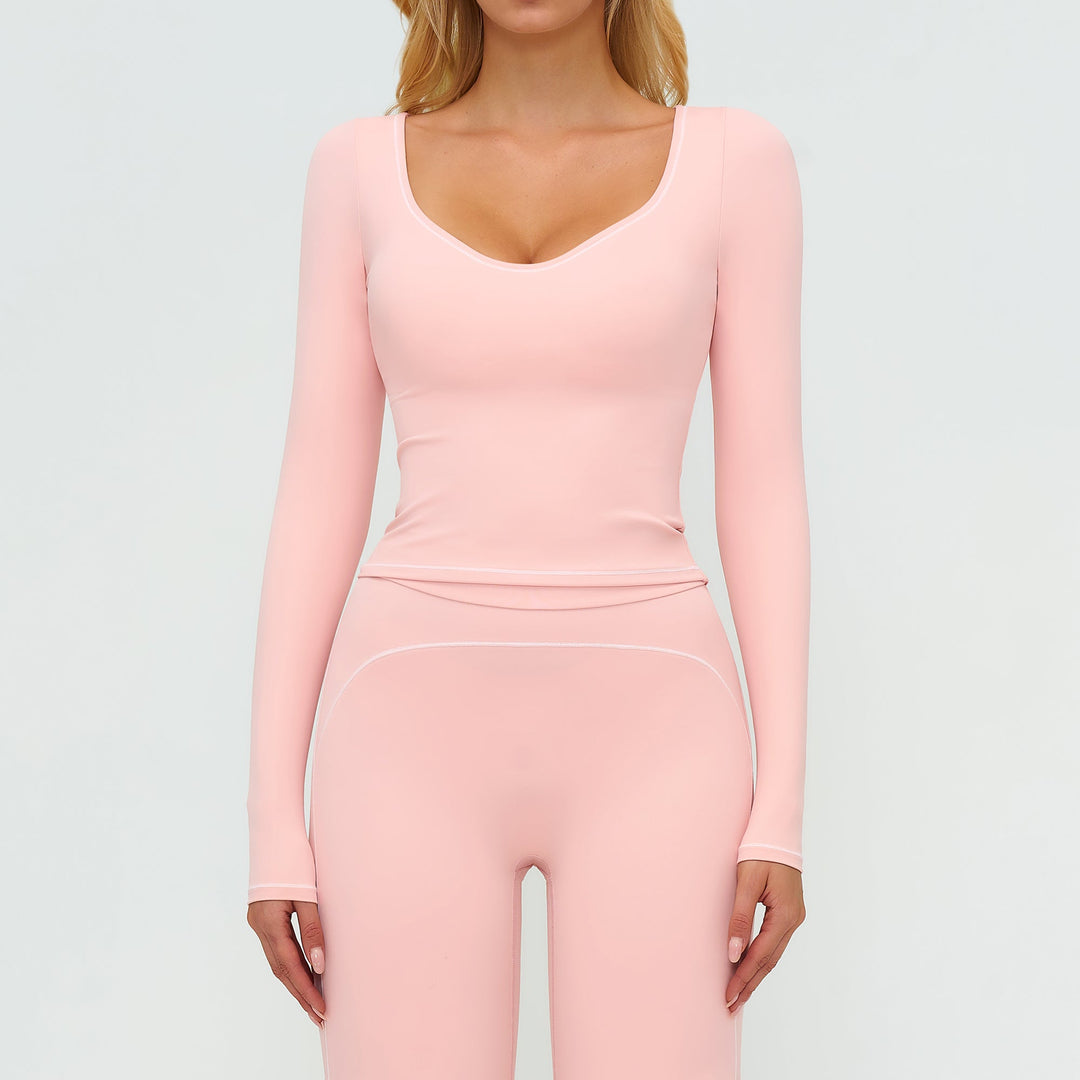 Contrast-Stitch Long-Sleeve Top