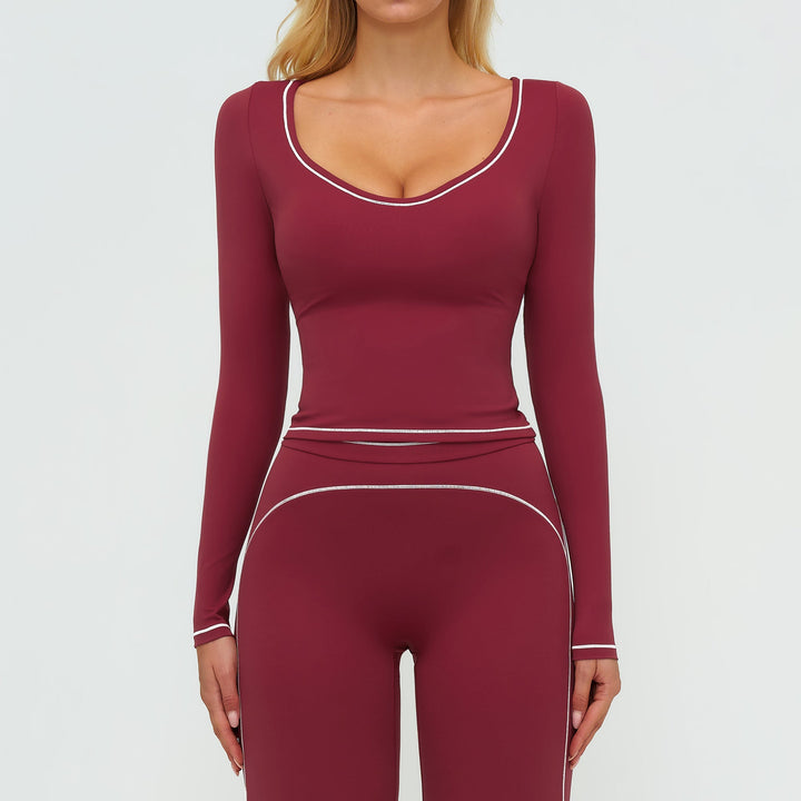 Contrast-Stitch Long-Sleeve Top