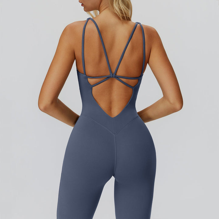 Cross-Back Open-Back Flare Jumpsuit