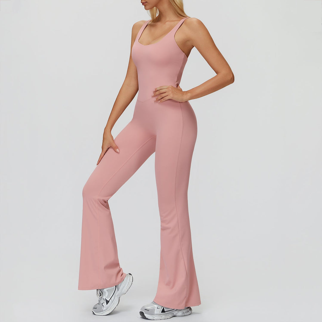Cross-Back Open-Back Flare Jumpsuit