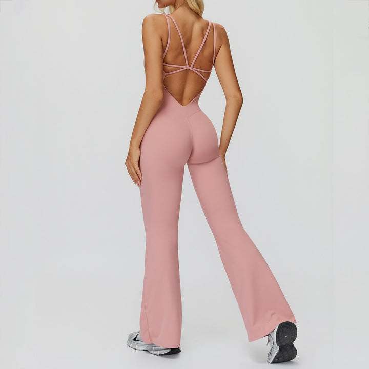 Cross-Back Open-Back Flare Jumpsuit