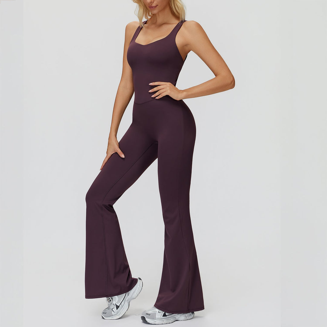 Cross-Back Open-Back Flare Jumpsuit