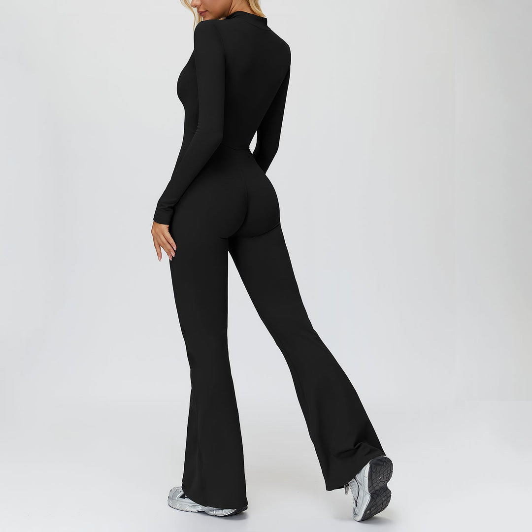Fleece-Lined Zip-Up Flare Jumpsuit