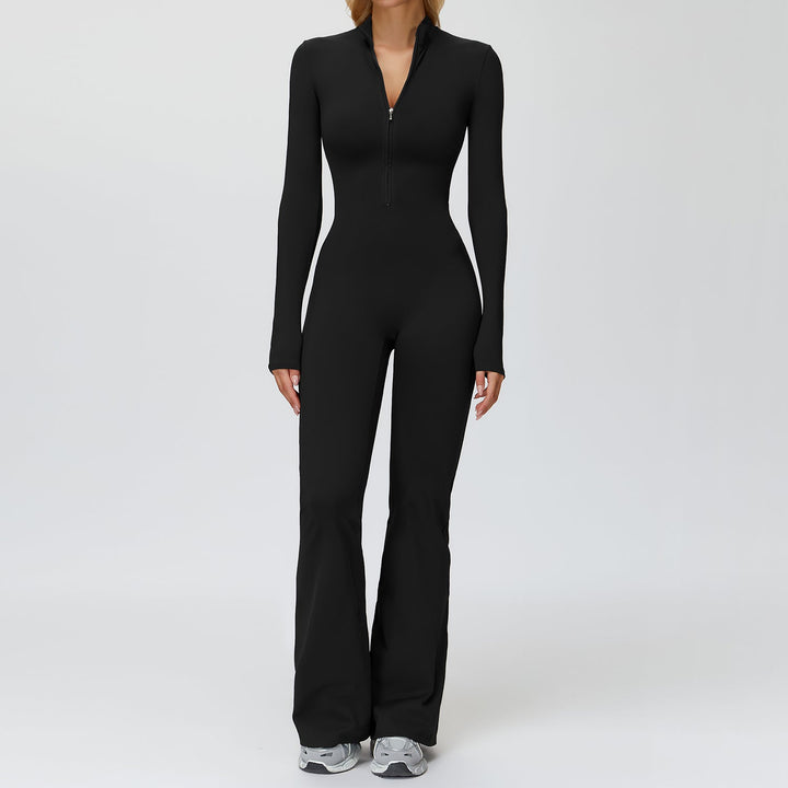 Fleece-Lined Zip-Up Flare Jumpsuit